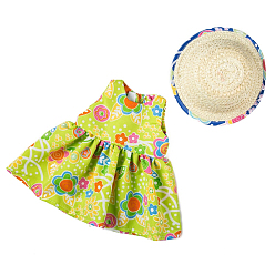 Green Yellow Flower Pattern Cloth Doll Dress & Straw Hat, Doll Clothes Outfits, Fit for American 18 inch Girl Dolls, Green Yellow, 310x235x140mm
