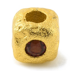 Siam Brass Spacer Beads, with Rhinestone, Square, Matte Gold Color, Siam, 4x4.5x4.5mm, Hole: 1.8mm