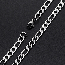 Stainless Steel Color Men's 304 Stainless Steel Figaro Chain Necklaces, with Lobster Claw Clasps, Faceted, Stainless Steel Color, 19.9 inch(50.5cm), 7mm