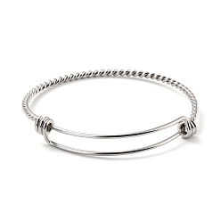 Stainless Steel Color 304 Stainless Steel Expandable Bangle for Girl Women, Adjustable Rope Style Twisted Wire Blank Bangle, Stainless Steel Color, Inner Diameter: 2-3/8 inch(6.1cm)