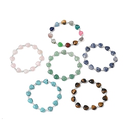 Смешанные камни Эластичные браслеты из натуральных и синтетических драгоценных камней, а также синтетического гематита для женщин., сердце, бусины : 10x10.5 мм, внутренний диаметр: 2.13 дюйм (5.4 см)