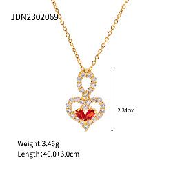 JDN2302069 18K stainless steel inlaid red and white zircon water drop love pendant necklace does not fade niche jewelry
