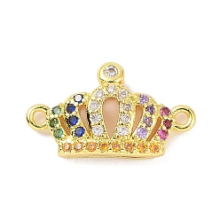 Colorful Real 18K Gold Plated Brass Micro Pave Cubic Zirconia Connector Charms, Crown Links, Colorful, 9x16x3.5mm, Hole: 1mm