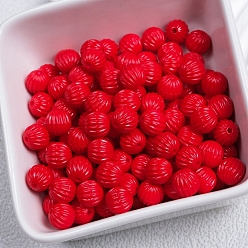 Red Opaque Acrylic Beads, Corrugated Round, Red, 9.5mm, Hole: 2mm