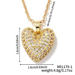 Золотой Элегантное романтическое ожерелье с подвеской в виде сердца из латуни с микропаве из прозрачных кубических цирконий для женщин, с кабельным цепи, золотые, 15.75 дюйм (40 см)