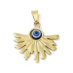 Midnight Blue Vacuum Plating 304 Stainless Steel Resin Pendants, Golden, Sun Charms with Evil Eye, Midnight Blue, 25x26x4mm, Hole: 6.5x3mm