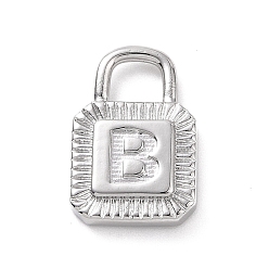 Letter B Eco-friendly Rack Plating Brass Pendants, Cadmium Free & Lead Free, Long-Lasting Plated, Lock with Alphabet, Platinum, Letter.B, 15x10x3mm, Hole: 3.5x4mm