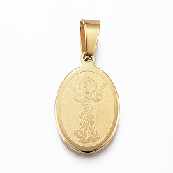 Golden 304 Stainless Steel Pendants, Oval with Divine Child Jesus, Golden, 21x13x1.2mm, Hole: 4x7mm