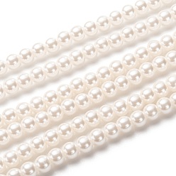 Blanc Floral Brins de perles de verre teints écologiques, Grade a, ronde, cordon en coton fileté, floral blanc, 6mm, Trou: 1.2~1.5mm, Environ 70 pcs/chapelet, 15.7 pouce