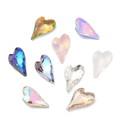 Mixed Color Pointed Back & Back Plated Glass Rhinestone Cabochons, Faceted Heart, Mixed Color, 15x9x4.5mm