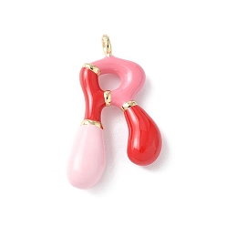 Letter R Латунь эмаль подвески, долговечный, без кадмия и без свинца, реальный 18 k позолоченный, буквенное очарование, Буква R, 21~25x6~25x4~7 мм, отверстие : 1.6~2 мм