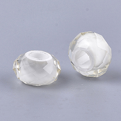 Creamy White Resin Beads, Large Hole Beads, Faceted, Rondelle, Creamy White, 13~13.5x7.5~8mm, Hole: 5.5mm