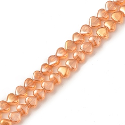 Dark Orange Electroplate Transparent Glass Beads Strands, Pearl Luster Plated, Heart, Dark Orange, 6x6.5x4mm, Hole: 0.8mm, about 113pcs/strand, 24.41 inch(62cm)