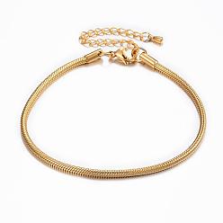 Golden 304 Stainless Steel Snake Chain Bracelets, Golden, 7-7/8 inch(200mm), 2.5mm