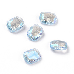 Light Sapphire Crackle Moonlight Style Glass Rhinestone Cabochons, Pointed Back, Rectangle, Light Sapphire, 8x6x3mm
