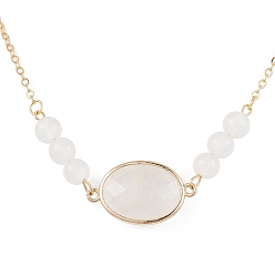 Golden Brass Chains Necklaces, Natural White Agate & Quartz Crystal Bead Necklaces, Golden, 21.30 inch(54.1cm)