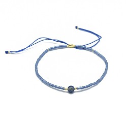 Lapis Lazuli Adjustable Natural Lapis Lazuli Braided Bead Bracelets, with Nylon Cord and Seed Beads/Heishi Beads, 4.3~7.95cm, 1.5mm