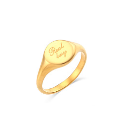 Real Busy Minimalist Round English Text Ring, 18K Gold-Plated Stainless Steel Heart-Shaped Jewelry