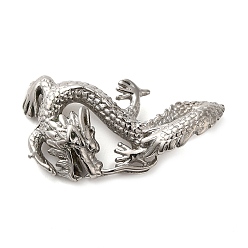 Stainless Steel Color 304 Stainless Steel Pendants, Dragon Charm, Stainless Steel Color, 39x22x6mm, Hole: 10x3.5mm