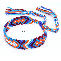 Indigo Cotton Braided Rhombus Pattern Cord Bracelet, Ethnic Tribal Adjustable Brazilian Bracelet for Women, Indigo, 5-7/8~14-1/8 inch(15~36cm)