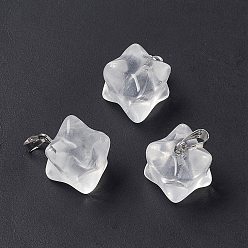 Quartz Crystal Natural Quartz Crystal Pendants, Rock Crystal Pendants, Merkaba Star Charms, with Stainless Steel Color Plated 201 Stainless Steel Findings, 18~20x14~15x14~15mm, Hole: 8x3mm