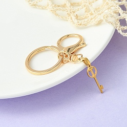 Letter T 304 Stainless Steel Initial Letter Key Charm Keychains, with Alloy Clasp, Golden, Letter T, 8.8cm