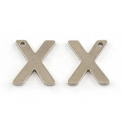 Letter X 201 Stainless Steel Letter Charms, Letter.X, 11x5.5~12x0.5mm, Hole: 1mm