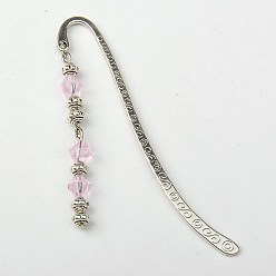 Pink Tibetan Style Bookmarks/Hairpins, with Glass Beads, Pink, 84mm