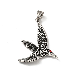 Antique Silver 304 Stainless Steel Pendants with Light Siam Rhinestone, Bird, Antique Silver, 52x40x5mm, Hole: 8.5x5mm
