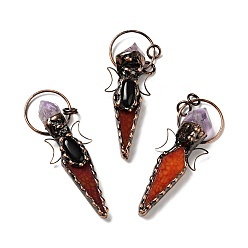 Малиновый Самородки натурального аметиста и большие подвески из окрашенного агата, Подвески с большими отверстиями, С латунными красными медными тонами, без кадмия и без свинца, пуля с крыльями, малиновый, 75~83x28~30x15~18 мм, отверстие : 6 мм