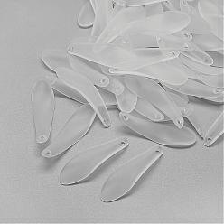 Clear Transparent Acrylic Pendants, Frosted, Leaf, Clear, 35x10x2mm, Hole: 1.5mm, about 1000pcs/500g