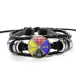 Colorful Alloy Braided Bead Multi-Strand Bracelets, Glass Viking Rune Bracelet, Colorful, Pattern: 3/4 inch(2cm)
