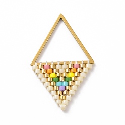 Coloré Perles de rocailles à motif de métier à tisser japonais miyuki faites à la main, pendentifs losange, colorées, 30x18x1.5mm, Trou: 13x15mm