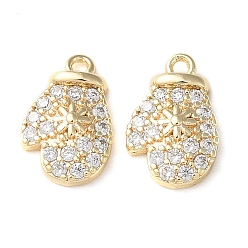 Real 18K Gold Plated Brass Micro Pave Cubic Zirconia Charms, Glove Charms, Real 18K Gold Plated, 11x7x2.5mm, Hole: 1mm