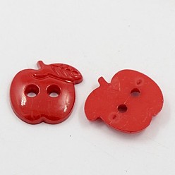 Dark Red Acrylic Sewing Buttons for Costume Design, Plastic Buttons, 2-Hole, Dyed, Apple, Dark Red, 22x21x3mm, Hole: 3mm