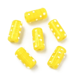 Желтый Ручной работы Lampwork неровный бисер, столбец в горошек, желтые, 20x11x11~12 мм, отверстие : 1.8 мм