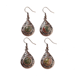 Унакит Серьги-капли с подвесками из натурального унакита, женские полые латунные серьги с красной медью, 46.5x19.5 мм