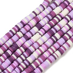 Purple Handmade Polymer Clay Beads Strands, Disc/Flat Round, Heishi Beads, Purple, 4~4.5x1~1.2mm, Hole: 1.6mm, about 371~450pcs/strand, 17.52~17.72 inch(44.5~45cm)
