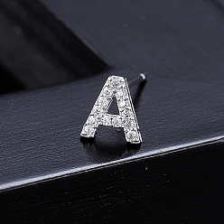 Letter A Platinum Brass Micro Pave Cubic Zirconia Stud Earrings, Initial Letter, Letter A, No Size