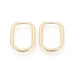 Real 18K Gold Plated Brass Huggie Hoop Earrings, Long-Lasting Plated, Oval, Real 18K Gold Plated, 22x17x2.5mm, Pin: 1mm