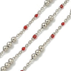 (123L) Белый крем непрозрачный блеск Цепочка из латунных эмалевых круглых бусин, пайки, с катушкой, долговечный, без кадмия и без свинца, платина, огнеупорный кирпич, 12x3.5 мм