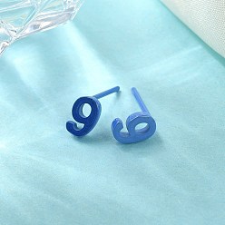 Blue Hypoallergenic Bioceramics Zirconia Ceramic Stud Earrings, Number 9, No Fading and Nickel Free, Blue, 7x4.5mm