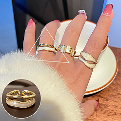 Others White Enamel Open Cuff Ring, Golden Brass Jewelry for Women, Wave Pattern, US Size 8(18.1mm)