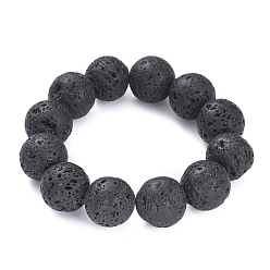 Lave Bracelets extensibles en perles de lave naturelle, ronde, diamètre intérieur: 2-1/4 pouce (5.8 cm), perle: 6~6.5 mm