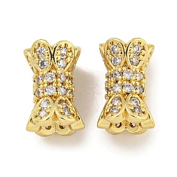 Настоящее золото 18K Покрытие стойки латунь микропаве прозрачные кубические циркониевые бусины, долговечный, без свинца и без кадмия, колонка, реальный 18 k позолоченный, 10.5x7 мм, отверстие : 1.2 мм