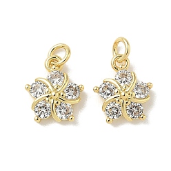 Прозрачный Латунные подвески с фианитами, долговечный, реальный 18 k позолоченный, цветок, прозрачные, 12.5x10.5x4 мм, отверстие : 3.5 мм, Перейти кольцо: 5x0.75 мм