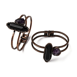 Обсидиан Браслеты из натурального обсидиана и аметиста, браслеты-браслеты с латунными шарнирами для женщин, овальные, 1/2~1-3/4 дюйм (1.2~4.5 см), внутренний диаметр: 2-1/2x1-3/4 дюйм (6.3x4.4 см)