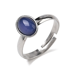 Blue Agate 304 Браслет-манжета из нержавеющей стали с открытыми кольцами из натурального голубого агата, цвет нержавеющей стали, 17 мм