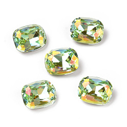 Light Chrysolite AB Светлый стиль ab k9 стеклянные кабошоны, задние и задние, граненые, прямоугольник восьмиугольник, светлый хризолит ab, 10x8x4.2 мм