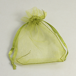 Lime Green Organza Gift Bags, Jewelry Mesh Pouches for Wedding Party Christmas Gifts Candy Bags, with Drawstring, Rectangle, Lime Green, 7x9cm